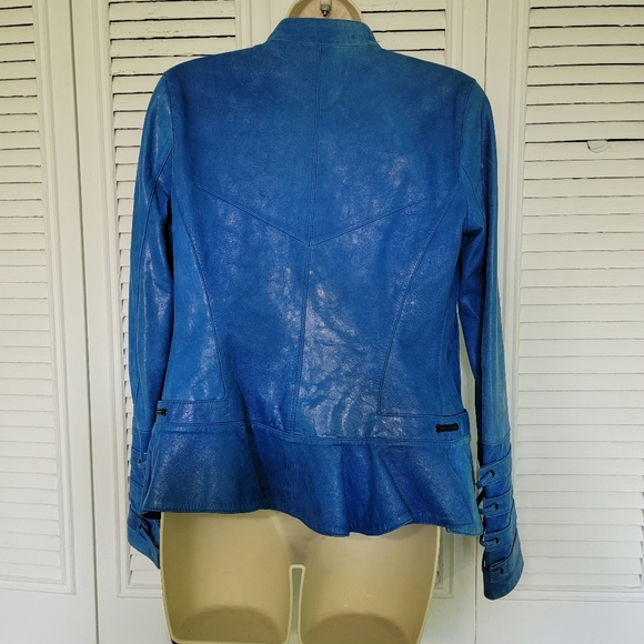 Royal Underground Royal Blue Leather Jacket sz small sz 6 8 - Picture 11 of 16